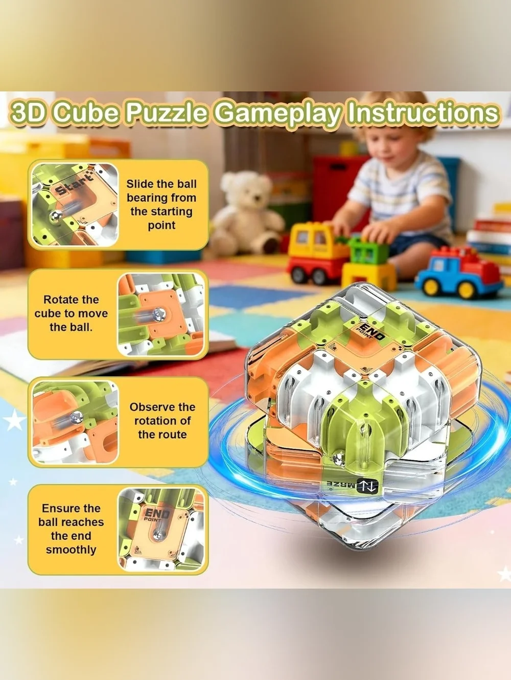 ATESSON 3D Rolling Ball Maze Cube